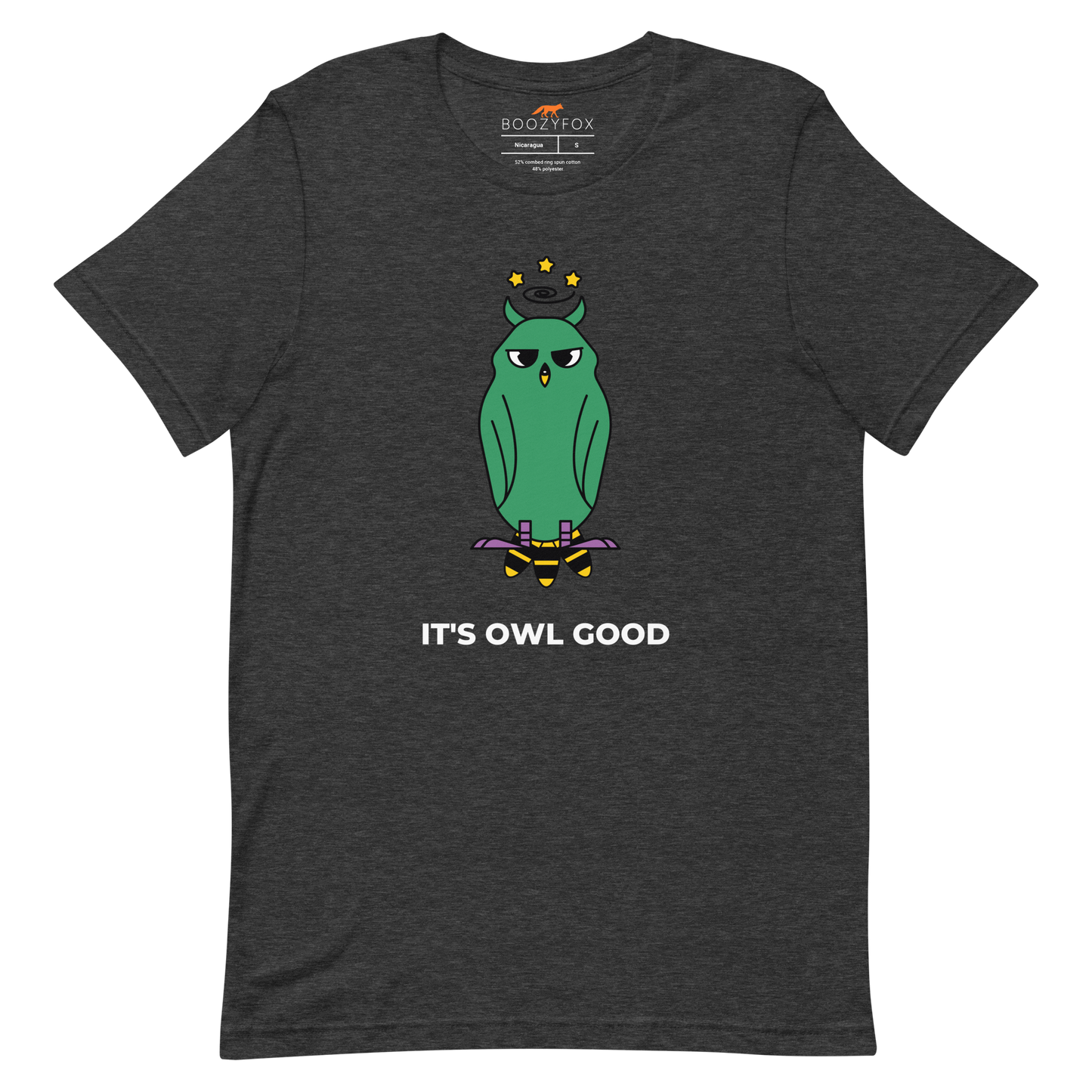 Dark Grey Heather Premium Owl T-Shirt featuring captivating It's Owl Good graphic on the chest - Funny Graphic Owl Tees - Boozy Fox