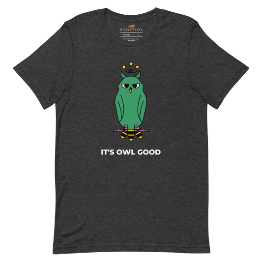 Dark Grey Heather Premium Owl T-Shirt featuring captivating It's Owl Good graphic on the chest - Funny Graphic Owl Tees - Boozy Fox