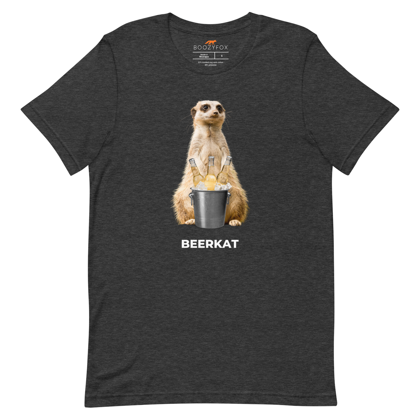 Dark Grey Heather Premium Meerkat T-Shirt featuring a hilarious Beerkat graphic on the chest - Funny Graphic Meerkat Tees - Boozy Fox