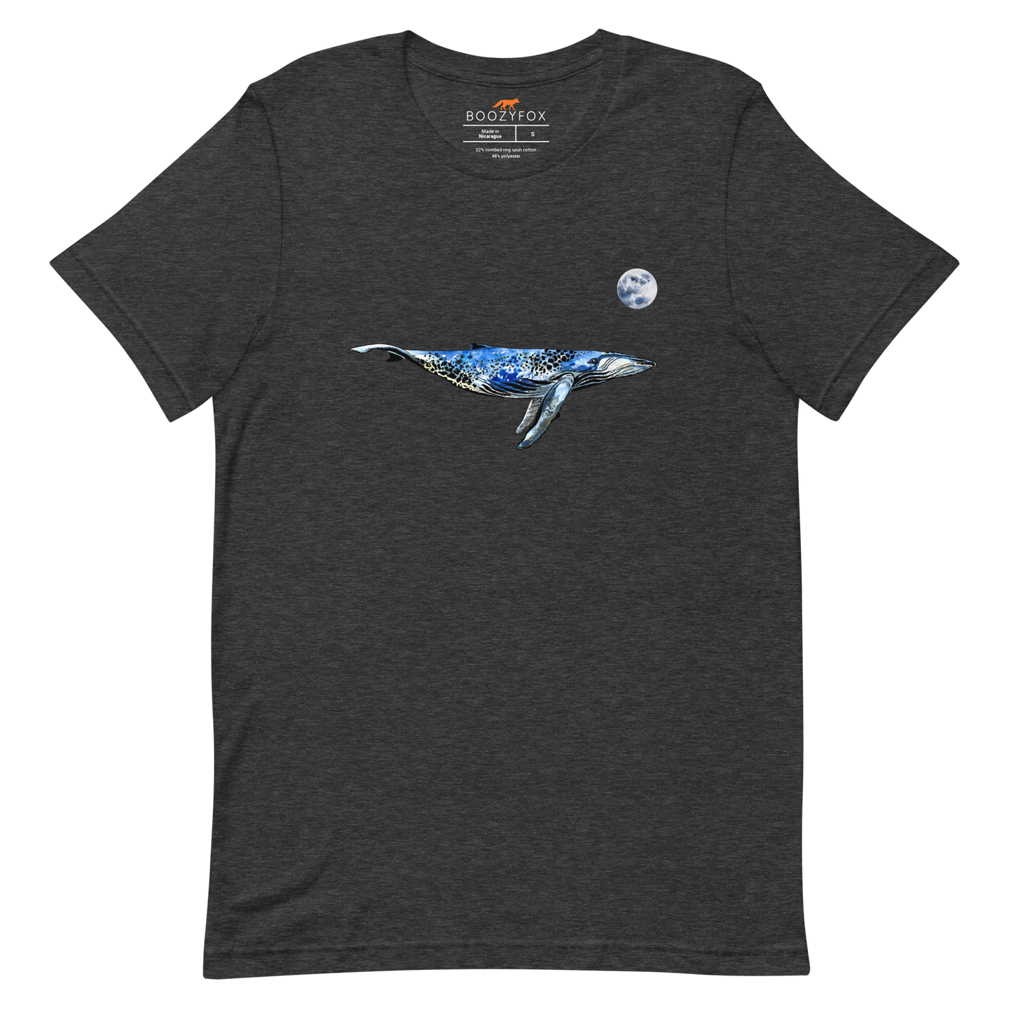 Dark Grey Heather Premium Whale T-Shirt featuring majestic Whale Under The Moon graphic on the chest - Cool Graphic Whale Tees - Boozy Fox