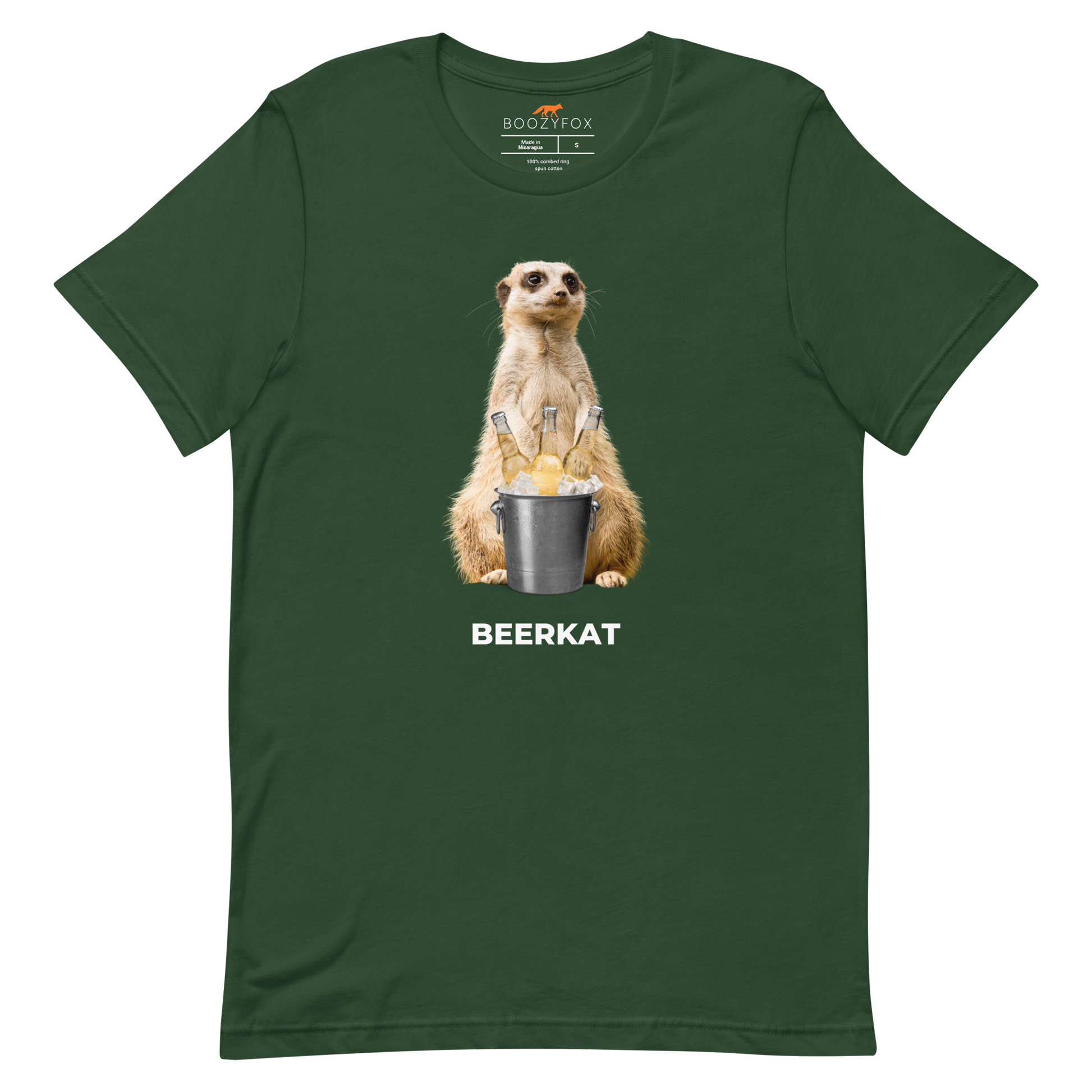 Forest Green Premium Meerkat T-Shirt featuring a hilarious Beerkat graphic on the chest - Funny Graphic Meerkat Tees - Boozy Fox
