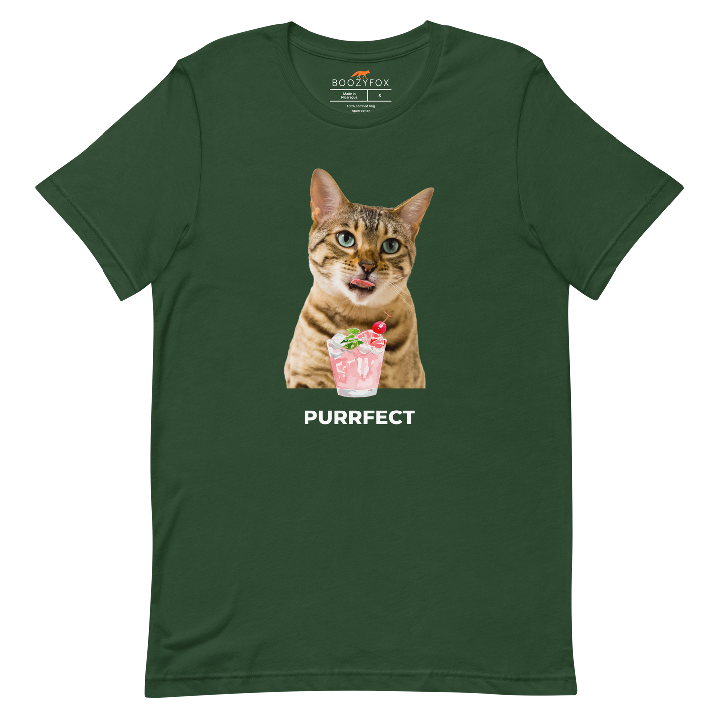 Forest Green Premium Cat T-Shirt featuring a Purrfect graphic on the chest - Funny Graphic Cat Tees - Boozy Fox