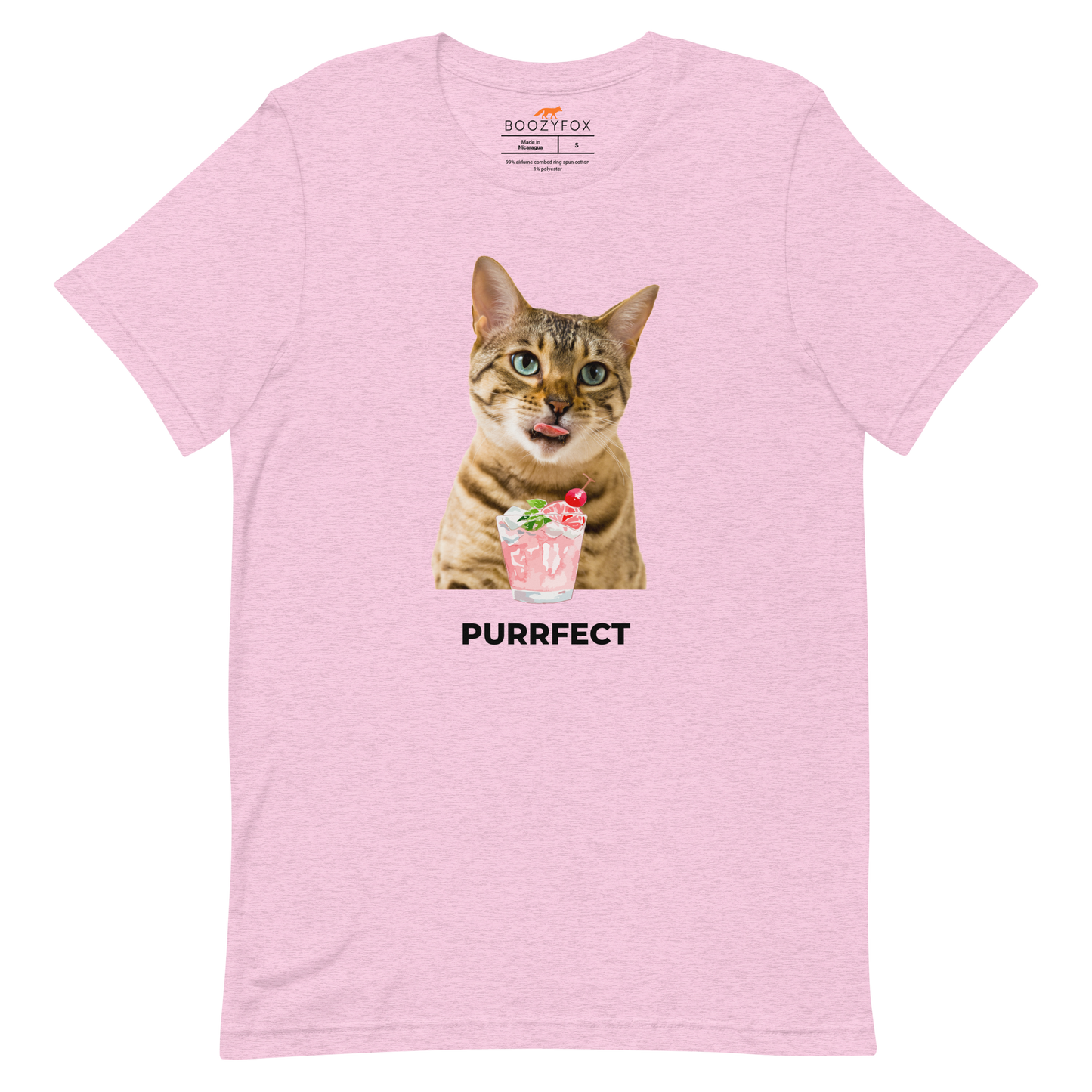 Heather Prism Lilac Premium Cat T-Shirt featuring a Purrfect graphic on the chest - Funny Graphic Cat Tees - Boozy Fox