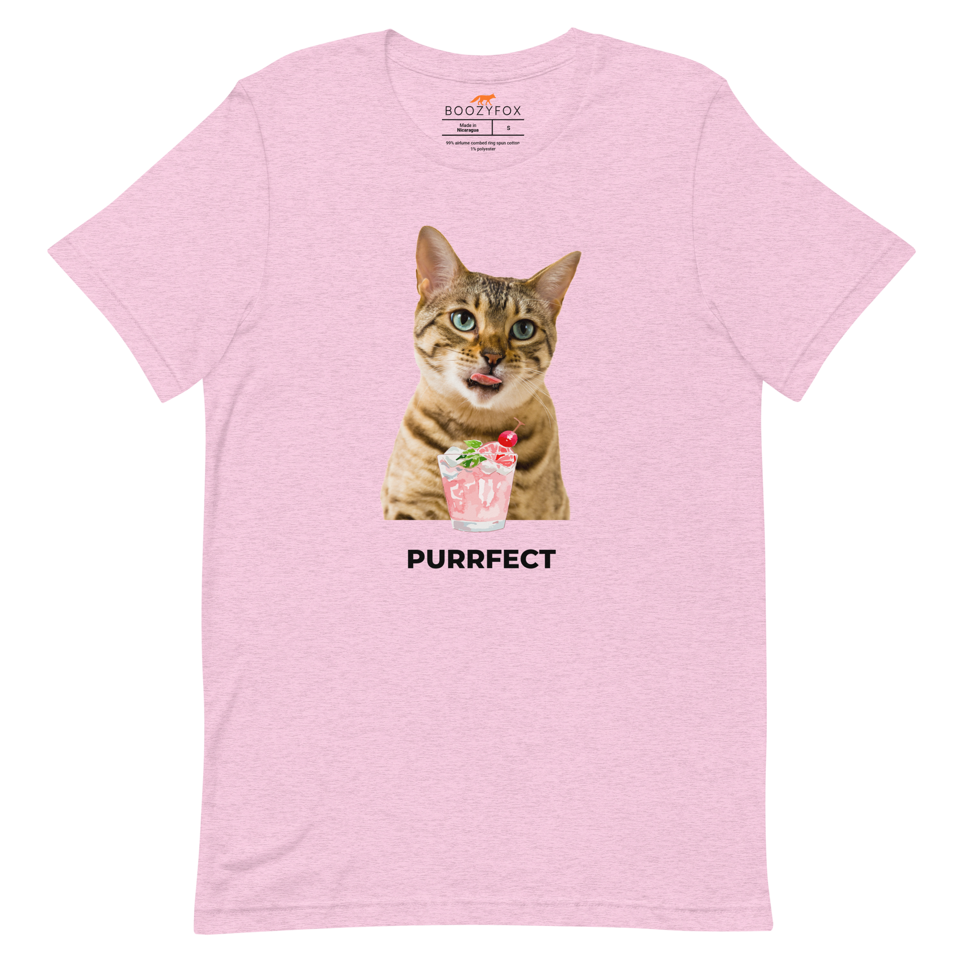 Heather Prism Lilac Premium Cat T-Shirt featuring a Purrfect graphic on the chest - Funny Graphic Cat Tees - Boozy Fox