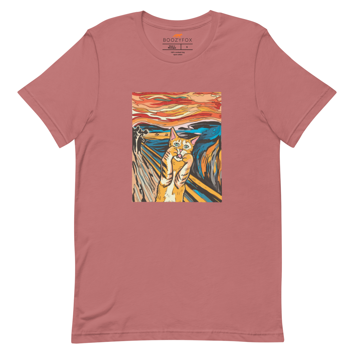 Mauve Premium Screaming Cat T-Shirt showcasing iconic The Screaming Cat graphic on the chest - Funny Graphic Cat Tees - Boozy Fox