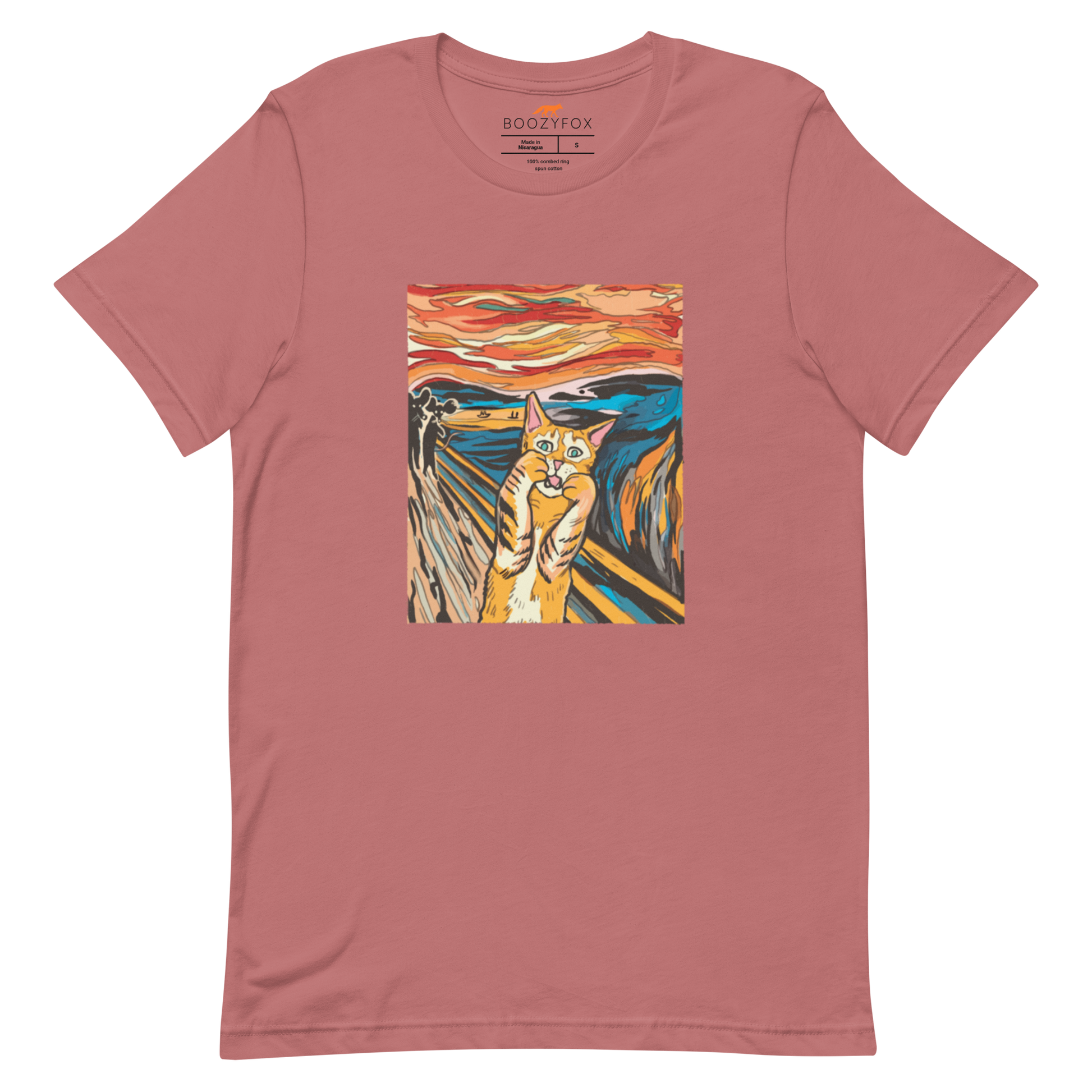Mauve Premium Screaming Cat T-Shirt showcasing iconic The Screaming Cat graphic on the chest - Funny Graphic Cat Tees - Boozy Fox