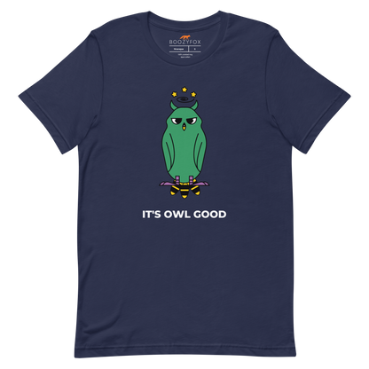 Navy Premium Owl T-Shirt featuring captivating It's Owl Good graphic on the chest - Funny Graphic Owl Tees - Boozy Fox