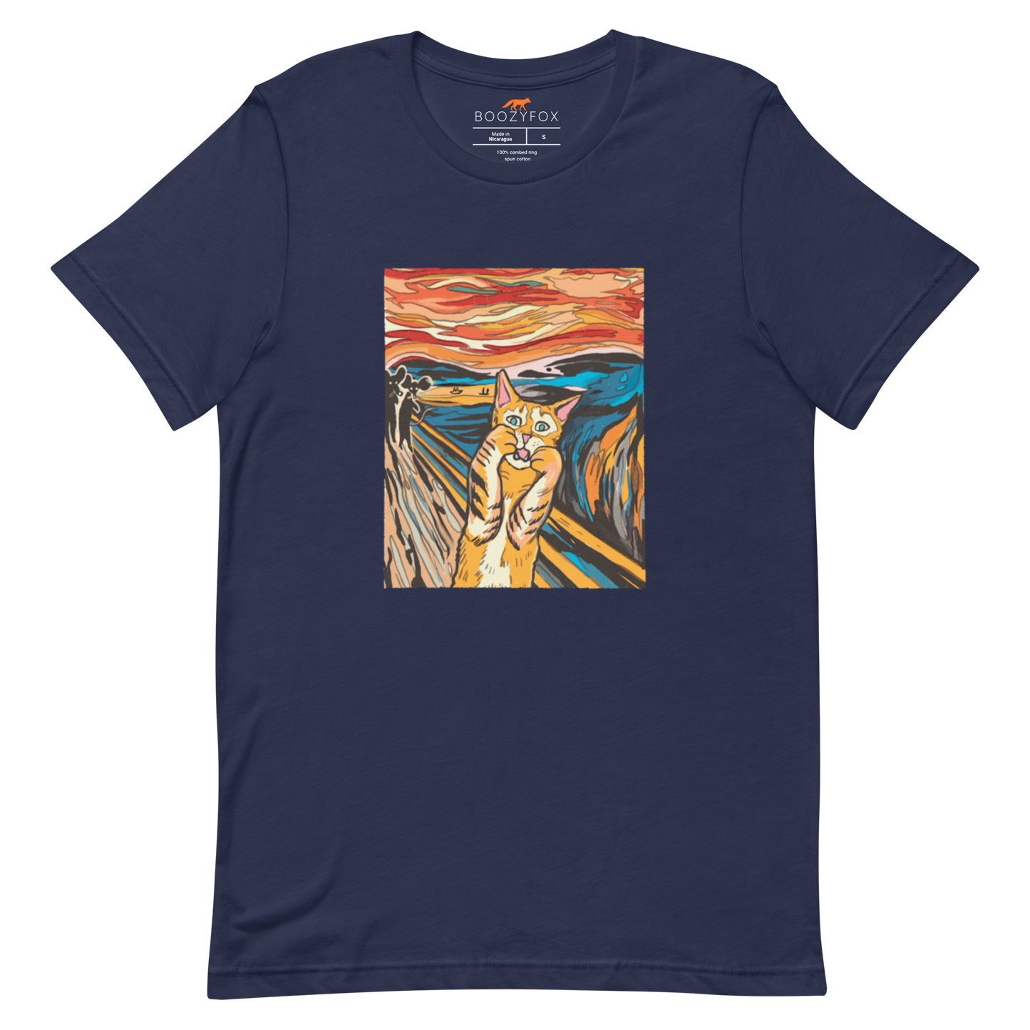 Navy Premium Screaming Cat T-Shirt showcasing iconic The Screaming Cat graphic on the chest - Funny Graphic Cat Tees - Boozy Fox