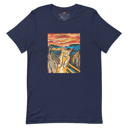 Navy Premium Screaming Cat T-Shirt showcasing iconic The Screaming Cat graphic on the chest - Funny Graphic Cat Tees - Boozy Fox