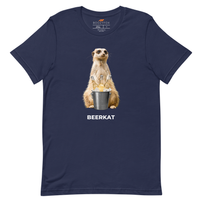 Navy Premium Meerkat T-Shirt featuring a hilarious Beerkat graphic on the chest - Funny Graphic Meerkat Tees - Boozy Fox
