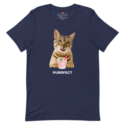 Navy Premium Cat T-Shirt featuring a Purrfect graphic on the chest - Funny Graphic Cat Tees - Boozy Fox