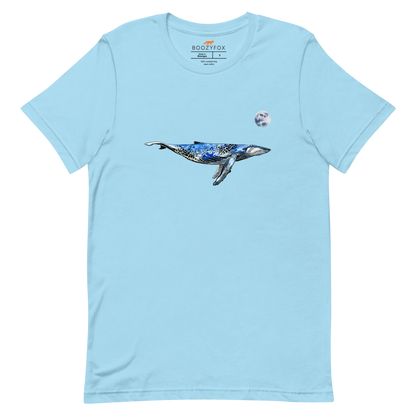 Ocean Blue Premium Whale T-Shirt featuring majestic Whale Under The Moon graphic on the chest - Cool Graphic Whale Tees - Boozy Fox