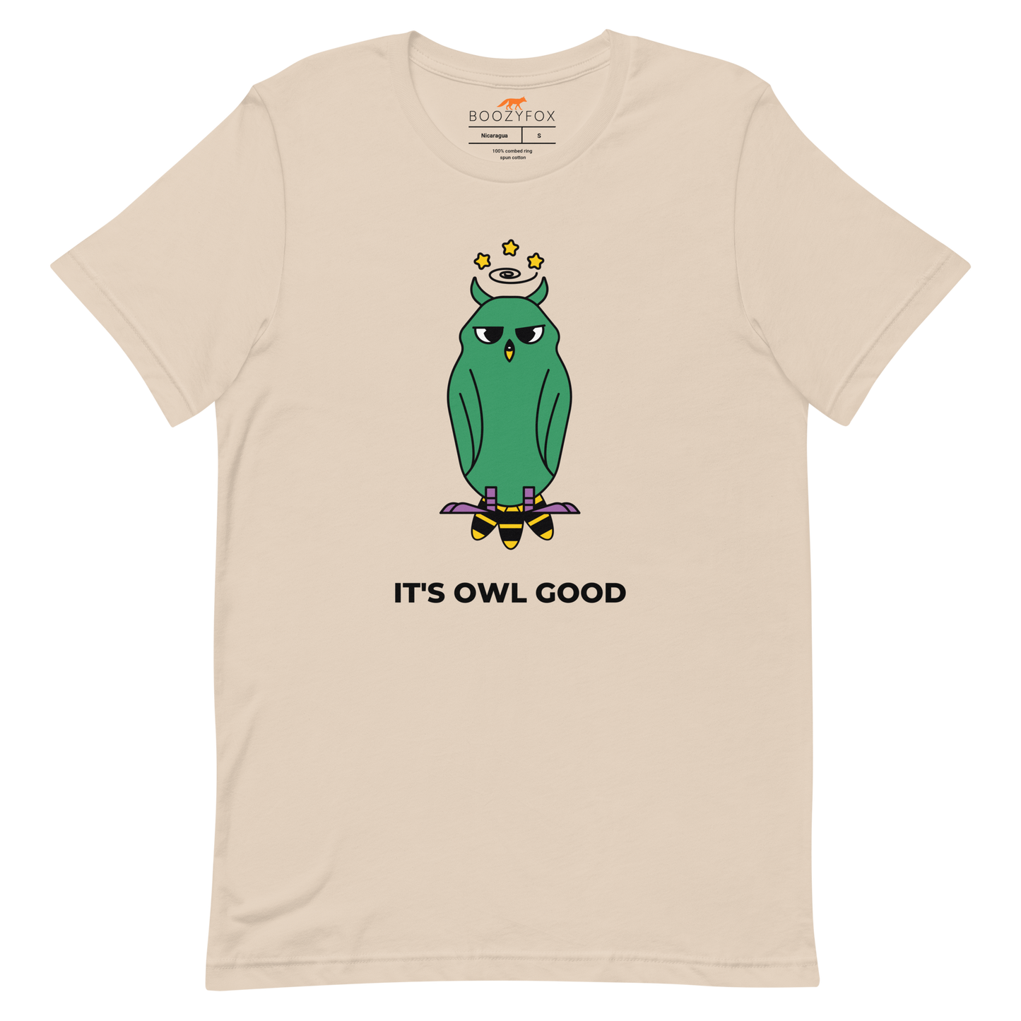 Soft Cream Premium Owl T-Shirt featuring captivating It's Owl Good graphic on the chest - Funny Graphic Owl Tees - Boozy Fox