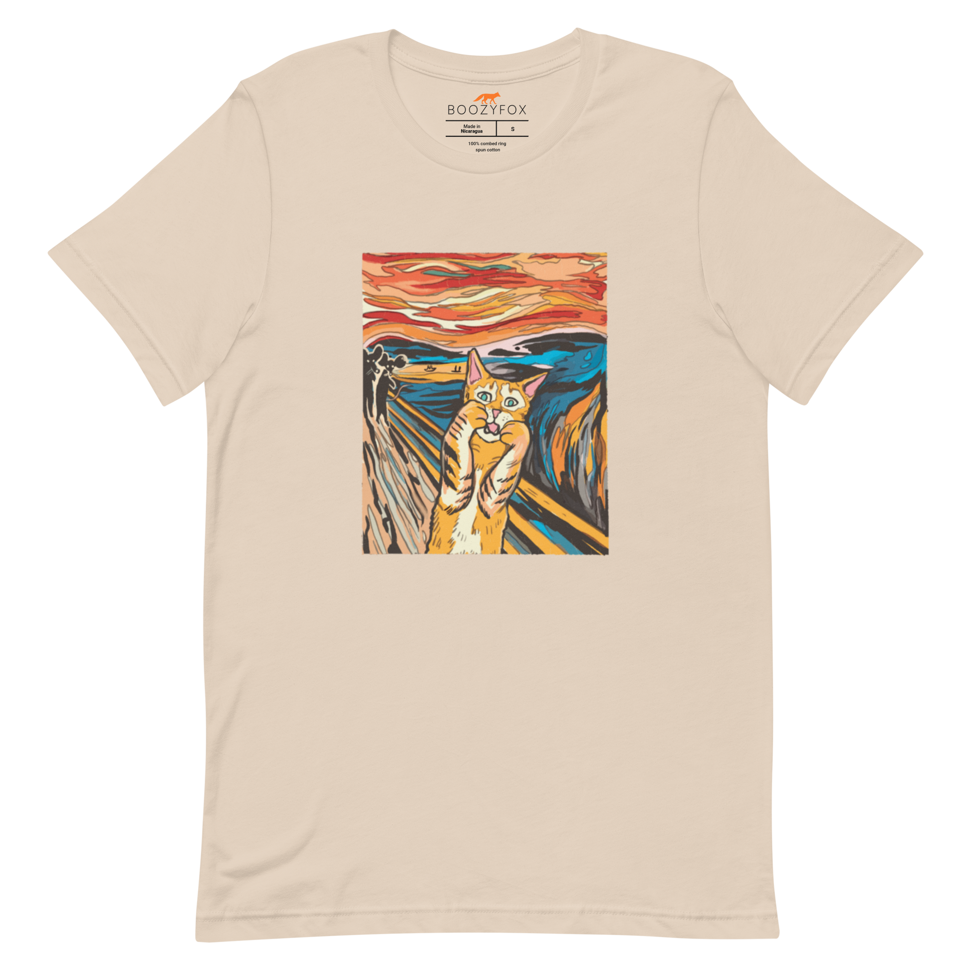 Soft Cream Premium Screaming Cat T-Shirt showcasing iconic The Screaming Cat graphic on the chest - Funny Graphic Cat Tees - Boozy Fox
