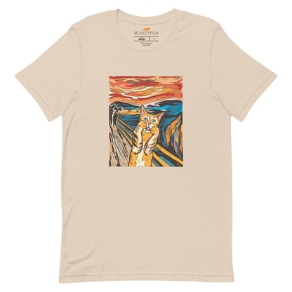 Soft Cream Premium Screaming Cat T-Shirt showcasing iconic The Screaming Cat graphic on the chest - Funny Graphic Cat Tees - Boozy Fox