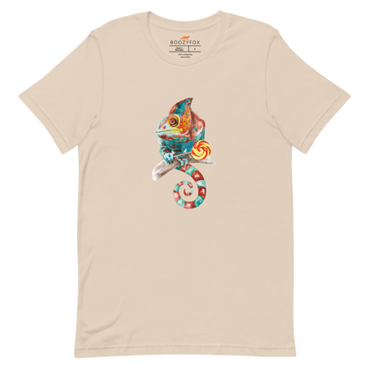 Soft Cream Premium Chameleon T-Shirt featuring a charming Chameleon With A Lollipop graphic on the chest - Cool Graphic Chameleon Tees - Boozy Fox