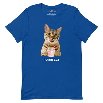 True Royal Blue Premium Cat T-Shirt featuring a Purrfect graphic on the chest - Funny Graphic Cat Tees - Boozy Fox