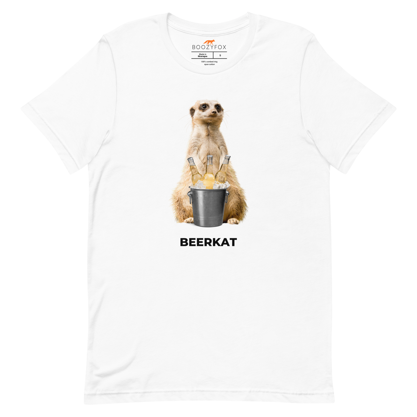White Premium Meerkat T-Shirt featuring a hilarious Beerkat graphic on the chest - Funny Graphic Meerkat Tees - Boozy Fox