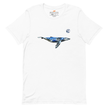 White Premium Whale T-Shirt featuring majestic Whale Under The Moon graphic on the chest - Cool Graphic Whale Tees - Boozy Fox