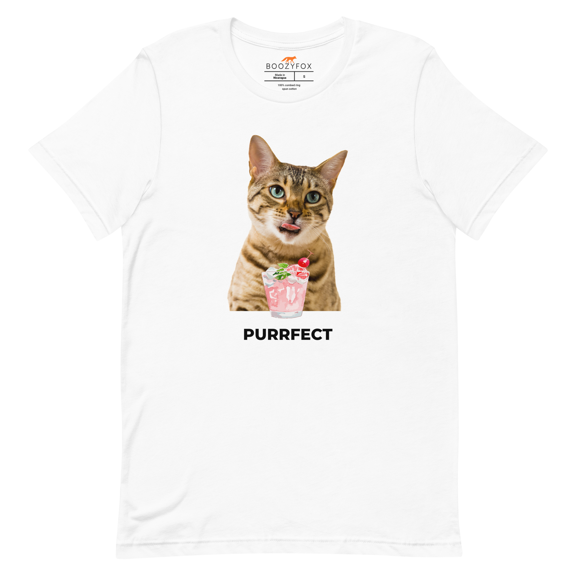 White Premium Cat T-Shirt featuring a Purrfect graphic on the chest - Funny Graphic Cat Tees - Boozy Fox