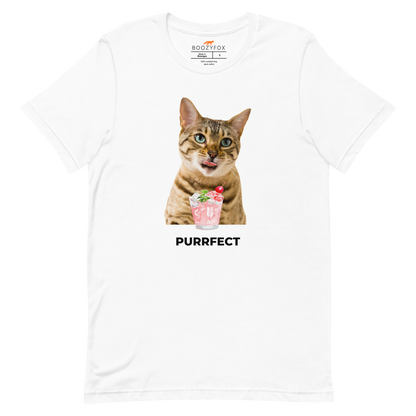 White Premium Cat T-Shirt featuring a Purrfect graphic on the chest - Funny Graphic Cat Tees - Boozy Fox