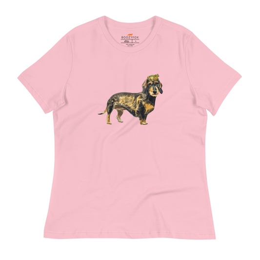 Women's relaxed pink Dachshund t-shirt featuring a charming Frog on a Dachshund's Head graphic on the chest - Women's Cute Graphic Dachshund Tees - Boozy Fox